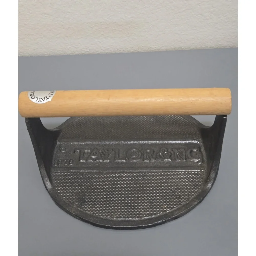 Vintage Taylor & NG Cast Iron Hamburger Bull Press w/ Wood Handle